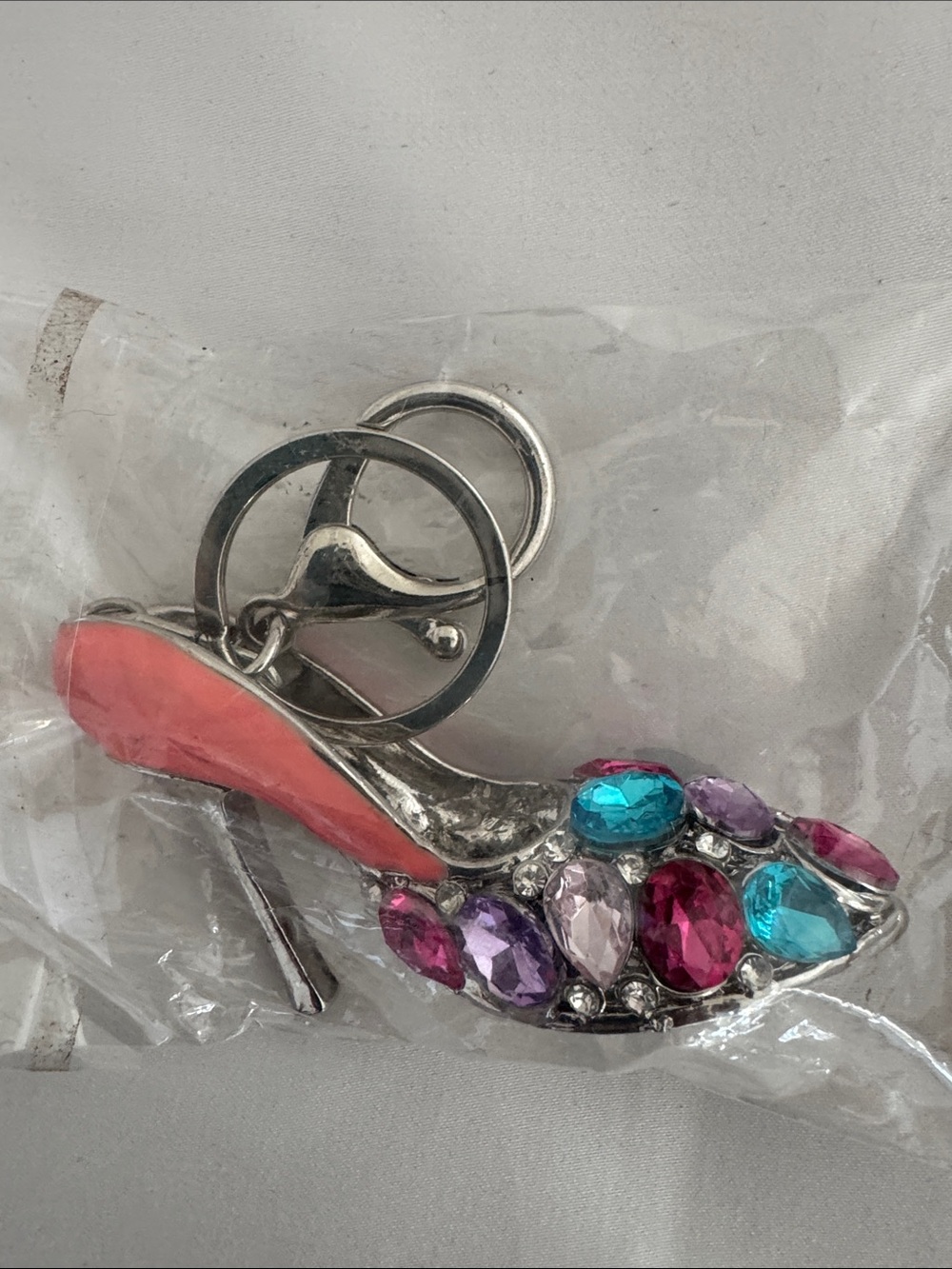 Pink Enamel and Multigem Key & Card Holder Keychain